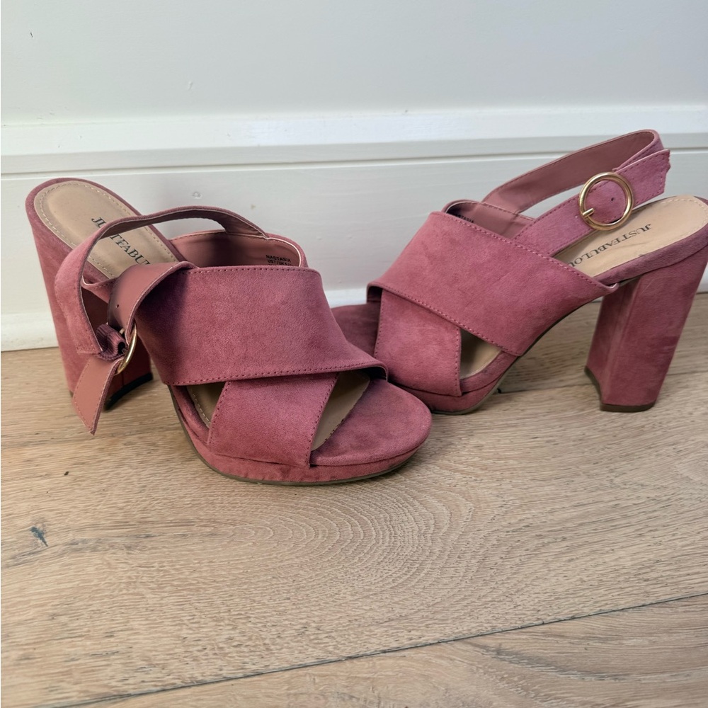 Pink Suede Women's Heeled Sandals